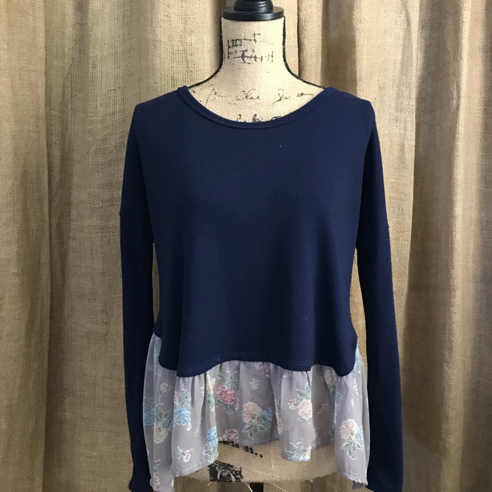 Long Sleeve Navy Peplum